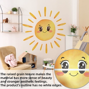 Détail du sticker mural soleil avec texture en relief et sans bordure blanche