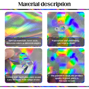 Macro detail of laser iridescent wall stickers with waterproof and self-adhesive features