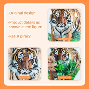 Close-up of realistic tiger wall sticker showing waterproof layer and adhesive backing