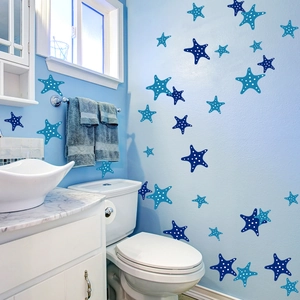 Blue ocean starfish wall stickers with white dots for bathroom wall decor