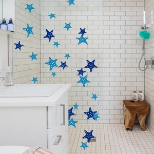 Blue ocean starfish wall stickers with polka dots for bathroom tile decoration