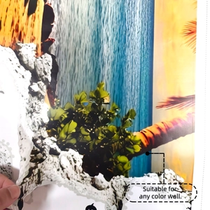 Detail of 3D beach wall sticker showing tropical plants on a white surface