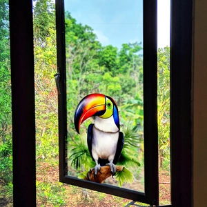 Creative Toucan window cling stickers with palm leaves for home glass decoration