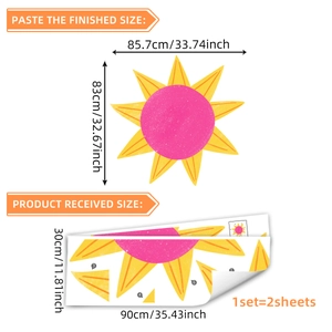 Large creative sun wall sticker in pink and yellow with precise size dimensions