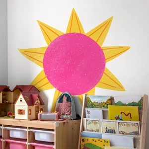 Creative large sun wall sticker in rose pink and yellow for nursery room decor