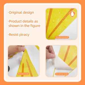 Detail showing waterproof feature and self-adhesive backing of sun wall sticker