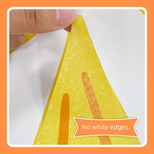 Detail of yellow sun felt wall sticker with orange stripes and no white edges feature
