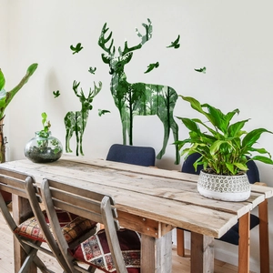 Creative forest deer wall stickers featuring silhouettes of elk and flying birds for home decor