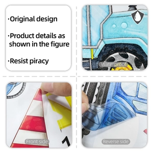 Waterproof cartoon construction truck wall sticker with front and reverse side details