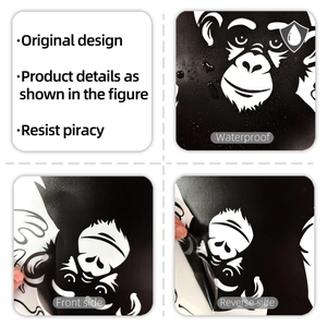 Waterproof creative black gorilla banana wall sticker showing adhesive details