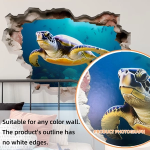 Adesivo murale 3D tartaruga marina effetto muro rotto senza bordi bianchi per decorazione
