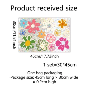 Rainbow daisy static window decals with laser effect and colorful floral pattern for glass