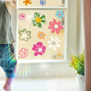 Colorful daisy static window stickers with rainbow prism light effect for home decor
