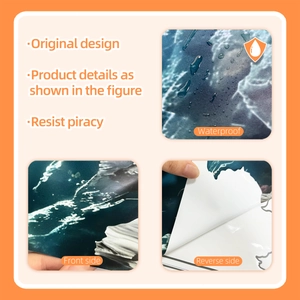 Detail showing waterproof 3D ocean wall sticker with marble pattern and self-adhesive back