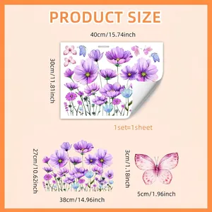 Size chart for floral daisy and butterfly double-sided glass window wall stickers