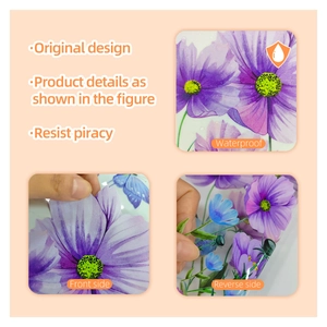 Detail of waterproof double-sided purple floral and butterfly static window stickers