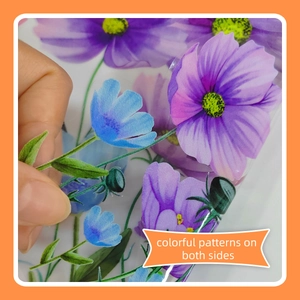 Double-sided purple cosmos flower static window cling with vivid floral patterns