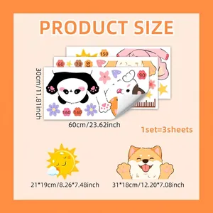 Cartoon animal height chart wall stickers with panda and shiba inu for kids room decor