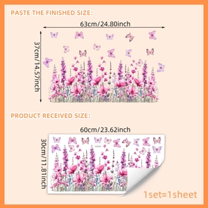 Stickers de fenêtre lavande et papillon avec dimensions pour la décoration intérieure