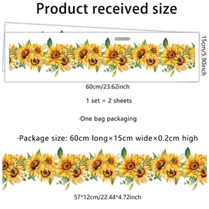 Minimalist sunflower flower wall stickers with yellow petals and size specifications