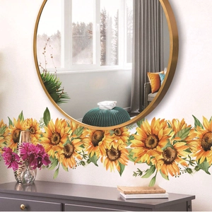 Creative sunflower wall stickers with watercolor design for living room and bedroom decor