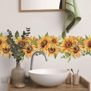 Minimalist sunflower wall stickers and border decals for home wall decoration