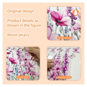 Détail de stickers de fenêtre double face lavande et papillon au design étanche