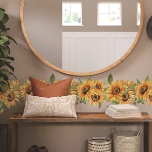 Vibrant sunflower wall decal border for home decoration in warm yellow and orange tones