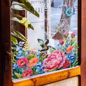Autocollants statiques pour fenêtres avec pivoines et papillons pour portes en verre à fleurs