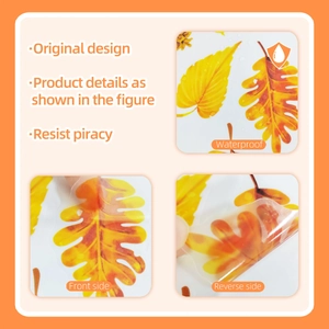 Detail of waterproof maple leaf wall stickers showing vibrant front and reverse sides