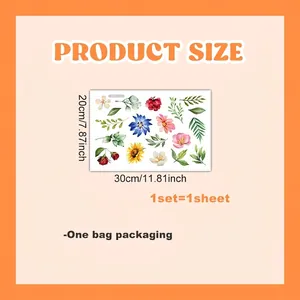 Detailed size chart for floral wall sticker showing 30x20cm dimensions and single bag pack
