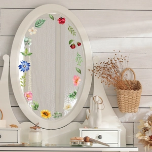 Floral watercolor mirror wall stickers with sunflowers and green leaves for home decor