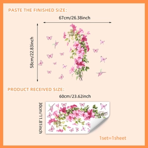 Pink floral wall decals with hummingbirds and butterflies DIY mirrored wall art stickers