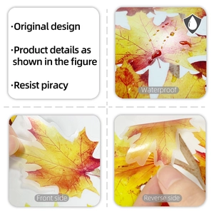 Detailed view of waterproof maple leaf stickers with transparent edges for DIY wall decor
