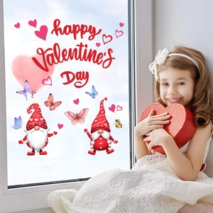 Autocollants De Fenêtre Saint Valentin Gnomes Coeur Papillons PVC Double Face Statiques Décalcomanies Pour Décor Verre