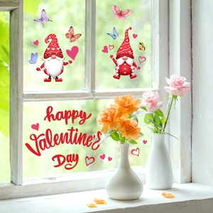 Autocollants de fenêtre de Saint-Valentin avec nains et texte happy valentine's day