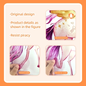 Detail showing waterproof unicorn wall sticker with double-sided view and flexible material