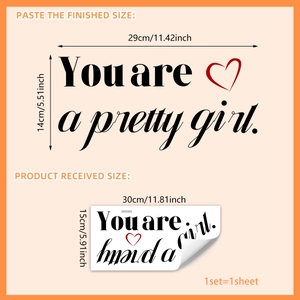 Detail showing dimensions of You Are A Pretty Girl inspirational vinyl wall sticker decal