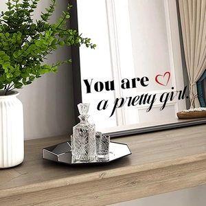Minimalist frameless mirror with 'You are a pretty girl' inspirational text and red heart
