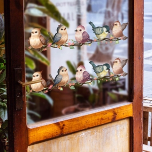 Bird on branches static window decals for glass doors with double-sided visual design