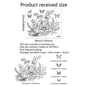 Floral butterfly wall decals with dimensions for minimalist bathroom and toilet decoration