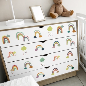Adesivi murali arcobaleno e nuvole colori Morandi per mobili camera bambini stile nordico