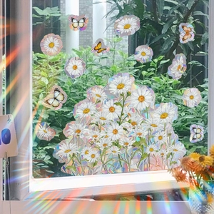 Regenboog madeliefje raamstickers met kleurrijk laser holografisch prisma-effect