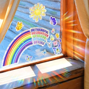 Rainbow Suncatcher Window Sticker Static Cling PVC Prism Butterfly Decals For Glass Sun Catcher Aesthetic Home Decor