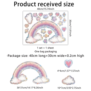 Rainbow and cloud holographic suncatcher stickers set with hearts for glass decor