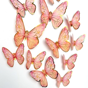 Set of 12 3D pink and gold butterfly wall stickers for home decoration and living room