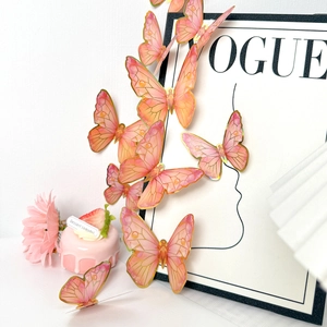 3D pink butterfly wall stickers with gold edges for home living room decoration, 12 pieces set