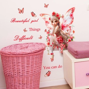 Adesivo da Parete Fata Farfalla in PVC Cartoon Anime per Cameretta Bambini Camera da Letto Decorazione Parete Citazioni