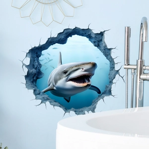 3D-Hai-Wandaufkleber mit Ozean-Effekt für Badezimmerdekoration und moderne Wandgestaltung