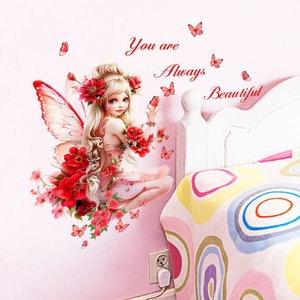 Dettaglio adesivo da parete fata con farfalla e scritta You are Always Beautiful